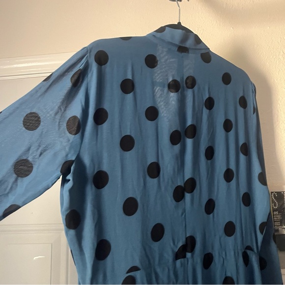 REFORMATION black black polka dot viscose button up long sleeve midi dress - Picture 5 of 7